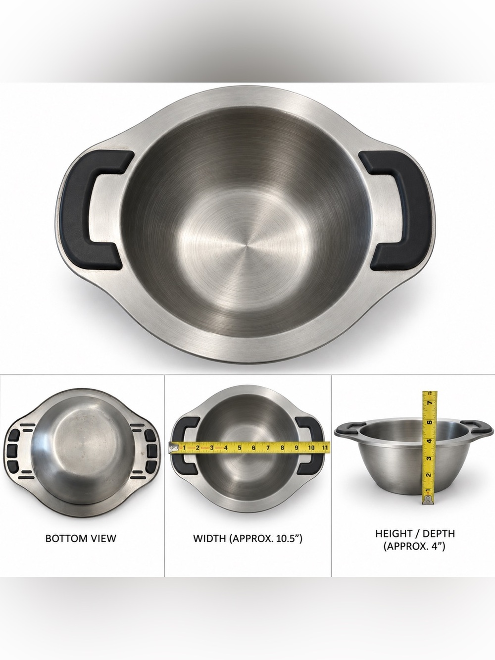 Source Unknown Stainless Steel Mixing Bowl with Black Handles